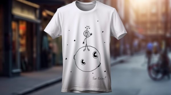 Foto camiseta planeta con personaje saludando